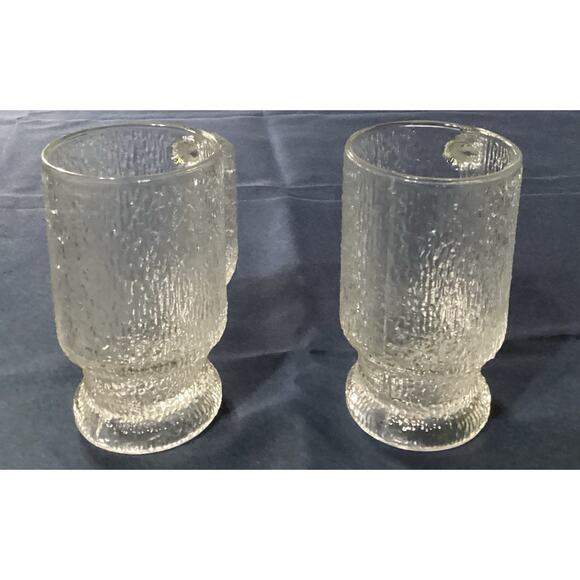 2 Vintage Indiana Glass Crystal Ice Clear Tree Bark Footed Tumblers 14 Ounces - Picture 3 of 8